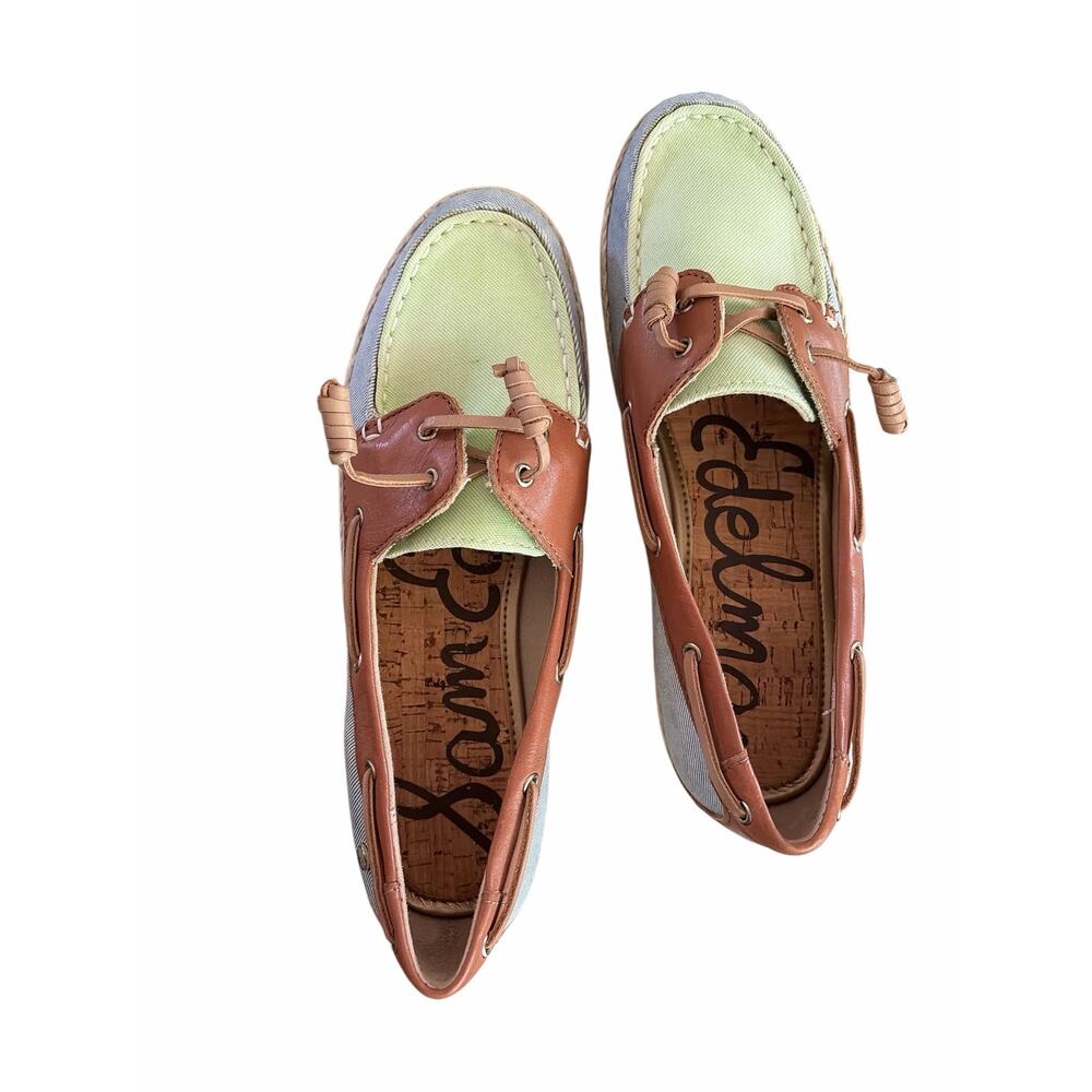 Sam Edelman Sebastian Denim Saddle Lime Boat Shoes size 6.5 NEW